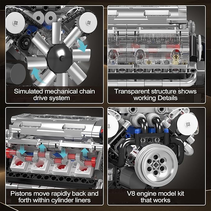 Mould King 10088 V8 Engine Model Kit - 535 Pcs to Build Your Own Mini Engine that Works DIY STEM Mechanic Engineering Construction Set Hobby Building Blocks Kit for Adults