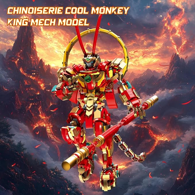 NUTCRACKER Monkey King Mech Building Set for Adult - Cool Action Figure Wukong Mech Toy Block Set Monkie Kid Collection Display Model Valentine's Day Gift for Boys Girls (1393Pieces