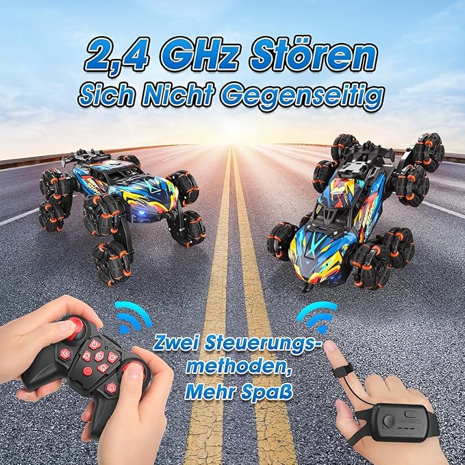 8WD Gesture Sensing Road Stunt Car Remote Control Cars with LED Light Music and Spray Drift RC Car Toys Gifts for 6-12 Years Old Boys Girls