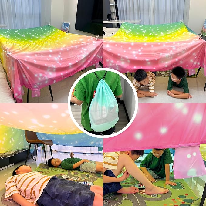 Magic Fort Building Kit for Kids - Large Lightweight Blanket Fort Making Kit Clips with CPC Certification - Portable Playhouse Play Tent Fort - Indoor/Outdoor Girls/Boys Toys Ages 4-5 6 7 8-12