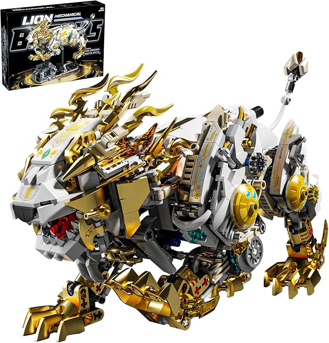 Mechanical Lion Building Block Toy Set Futuristic Mechanical Beast Model with Movable Parts &amp Gears Premium Mechanical Building Kit with Display Stand and Motor Ideal Gift for Boys &amp Adults