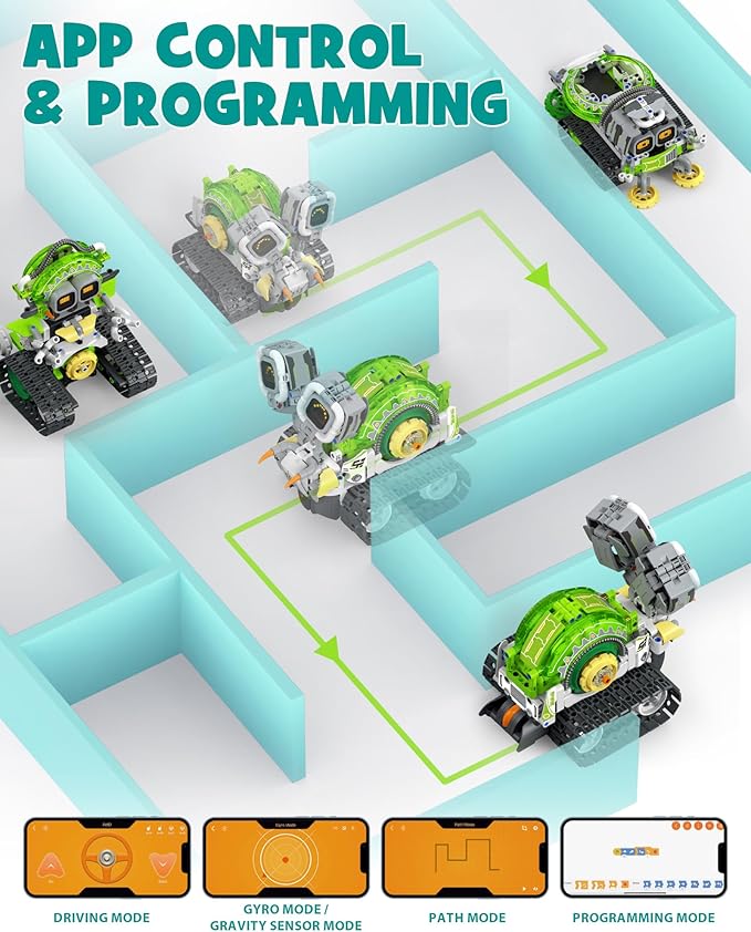 5in1 STEM AI Robot Toys Building Set 478Pcs APP &amp Remote Control Engineering Erector Blocks for Kids Age 6-8 Coding Interactive Educational Christmas Birthday Gift for 10-12 Year Boys &amp Girl