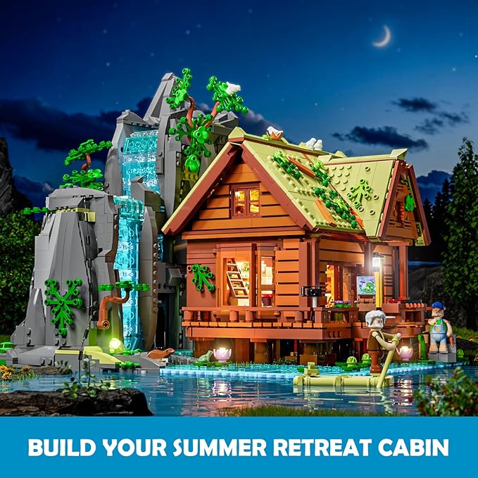 Waterfall-Cabin Lighting Building-Bricks Set - 2539 Pcs Retro Waterfall House Collection LED Light Set for Adults and Retro House Architecture Building Collectors