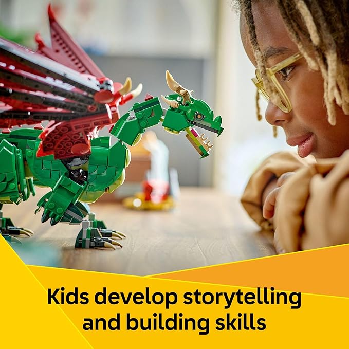 LEGO Creator 3 in 1 Medieval Dragon Toy - Building Toy with 3 Build Options Dragon Sea Serpent or Phoenix - Fantasy Set for Kids Boys and Girls Ages 9+ - Gift Idea for Birthdays - 31161