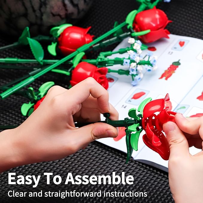 Red Rose Bouquet Building Set 649 PCS 9 Red Roses Compatible with Lego DIY Artificial Flowers Building Blocks Creative Home Décor &amp Gift for Halloween &amp Valentines Wedding Anniversary