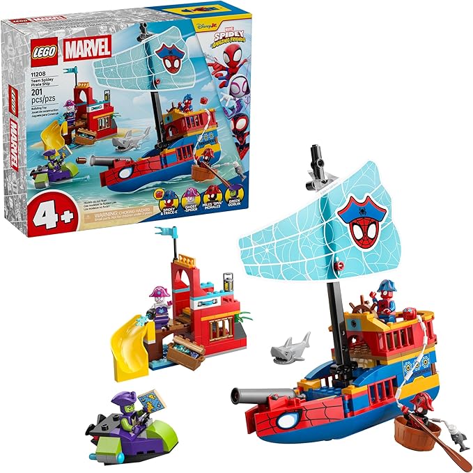 LEGO Marvel Spidey and His Amazing Friends Team Spidey Pirate Ship Building Toy for Kids - Super Hero Pretend Play Set for Preschool Boys &amp Girls Ages 4+ - Gift Idea for Birthdays - 11208