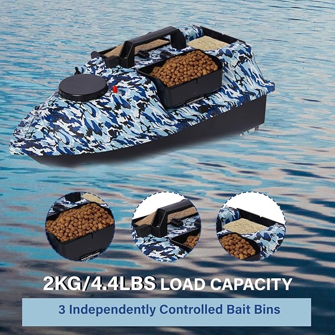 RC Bait Boat 546-Yard Range GPS Fishing Bait Boat with 4 Waypoint Auto Cruise 4.4lbs Capacity 3 Hoppers Dual Battery &amp Motor System