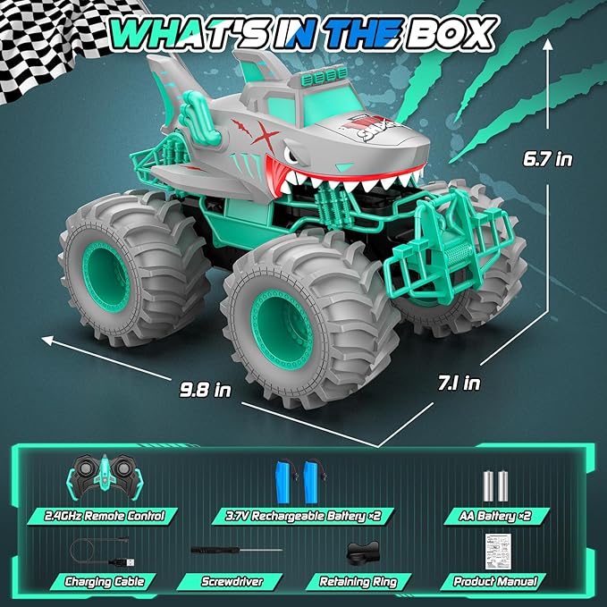 Waterproof Shark Remote Control Car 1:16 Amphibious RC Cars 4WD All Terrain Off Road Monster Trucks Toys RC Truck Toys for Kids 3-5 6-8 8-12 Year Old Boy Birthday Gift Gray