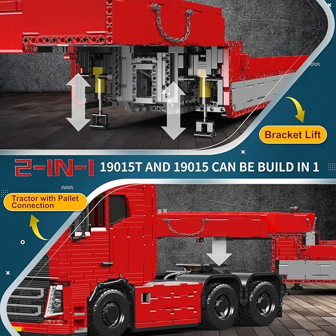 Mould King Trailer Truck Technique Building Blocks Kits MOC 19015T Truck Model Set to Build Gift for Age 14+/Adults Collections Enthusiasts(3399 Pieces with Motor/RC)