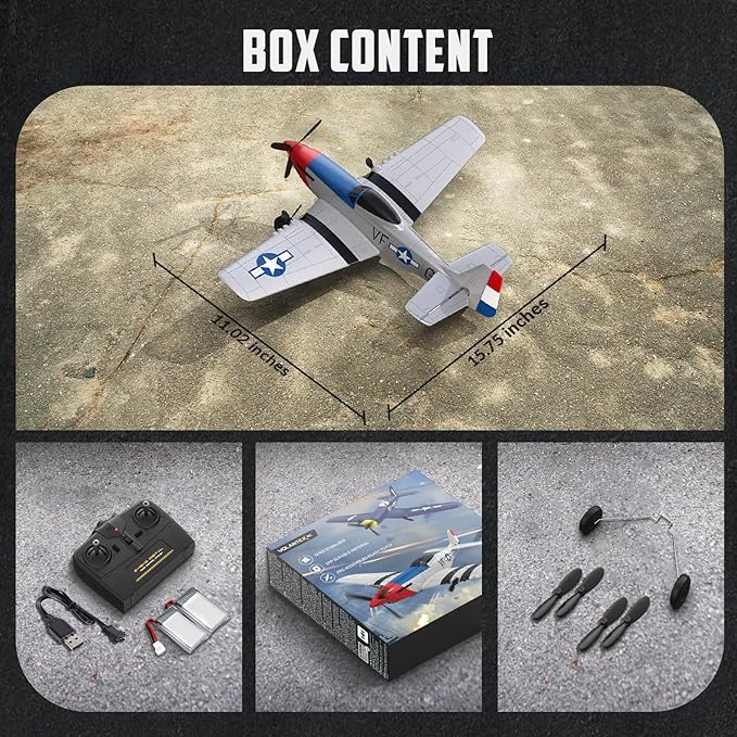 volantexrc RC Plane 3 Channel Remote Control Airplane Fighter Toys 2.4GHz 6-axis Gyro Stabilizer RTF Glider Aircraft Plane Easy to Fly for Adults Beginners (P-51D Mustang)