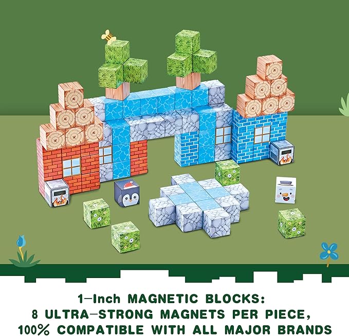 119PCS 1 in Big Size Magnetic Building Blocks Set Magnetic Tiles Kids Build Cubes STEM Game Toys Build Forest World Set Christmas Birthday Gifts for Boys &amp Girls Age 3 4 5 6 7 8 9 10+