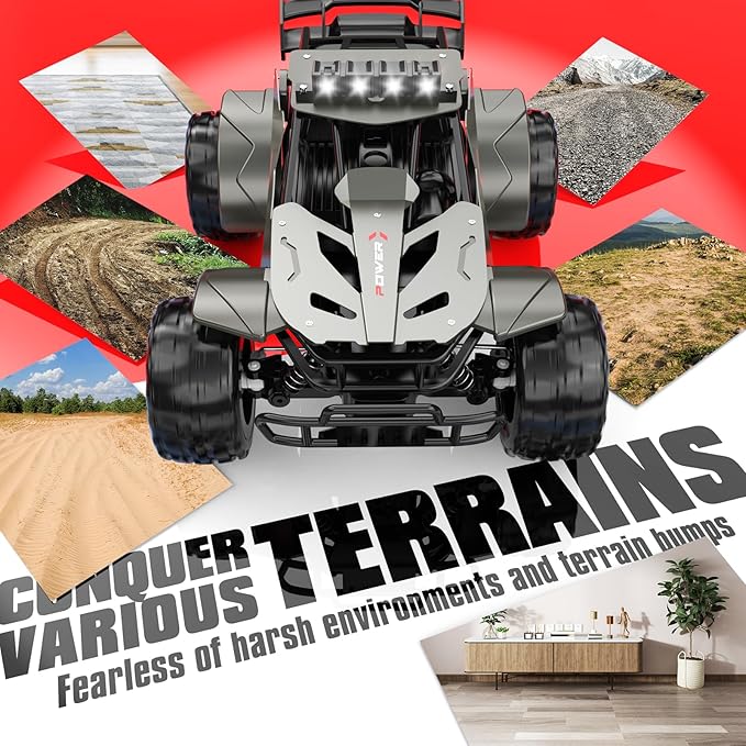 Remote Control Car 2.4GHz Remote Control Truck Metal Shell High Speed 20 KM/H Monster RC Truck Off Road with LED Headlight RC Car Two Rechargeable Batteries 50+min Gifts for Kids 6-12