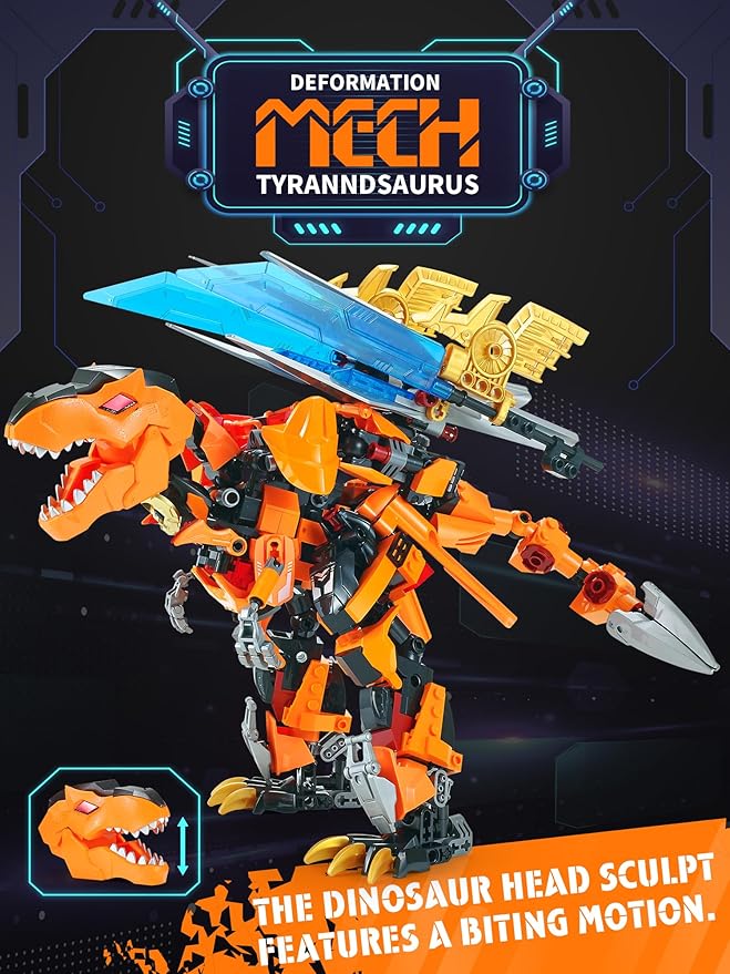 T-Rex 2 in 1 Transforming Sets for Boys Age 8-12Mech Building Block Figure ToyDinosaur Transform Robot Building KitsBirthday for Kids Adult 8-12 Years Old and up(T-Rex)