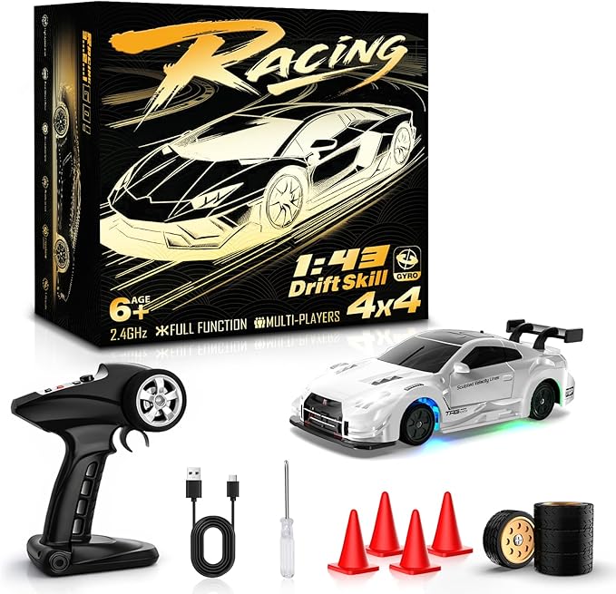 RC Drift Car 1/43 Mini RC Drift Car with Gyro 2.4GHz Full Proportional Control 20M/H 4WD High Speed Remote Control Alloy LED Lights &amp Drift Tires Toys Gift for Adults Boys and Girls