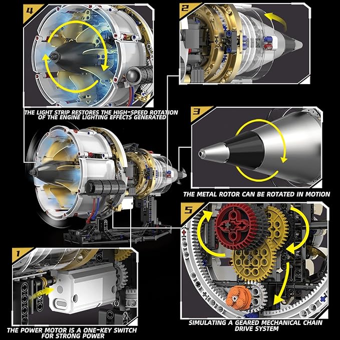 Aircraft Engine Toys Building SetsTurbofan Engine Model that Run with Motor and LightsMechanical Science Education STEM DIY Project Building Kit for Adults and Kids Aged 8-14 (564 pcs)