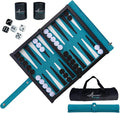 Travel Backgammon Set Deluxe – Roll-Up Board with Magnetic Wooden Frame Dice Cups and Bag - Unique Travel Backgammon Set for Adults