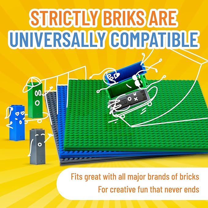 Strictly Briks Stackable Baseplates - Vertical Expansion with Stackable Brick Plates - Multi-Level Base Plate Organizer - Compatible with Lego - Pack of 6 Baseplates &amp 50 Connectors 6x6 in
