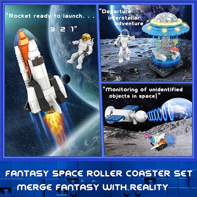 2 in 1 Space Coaster Set - UFO Satellites Space Capsules Buildable Roller Coaster Gift for Boys Girls Kids Ages 6+