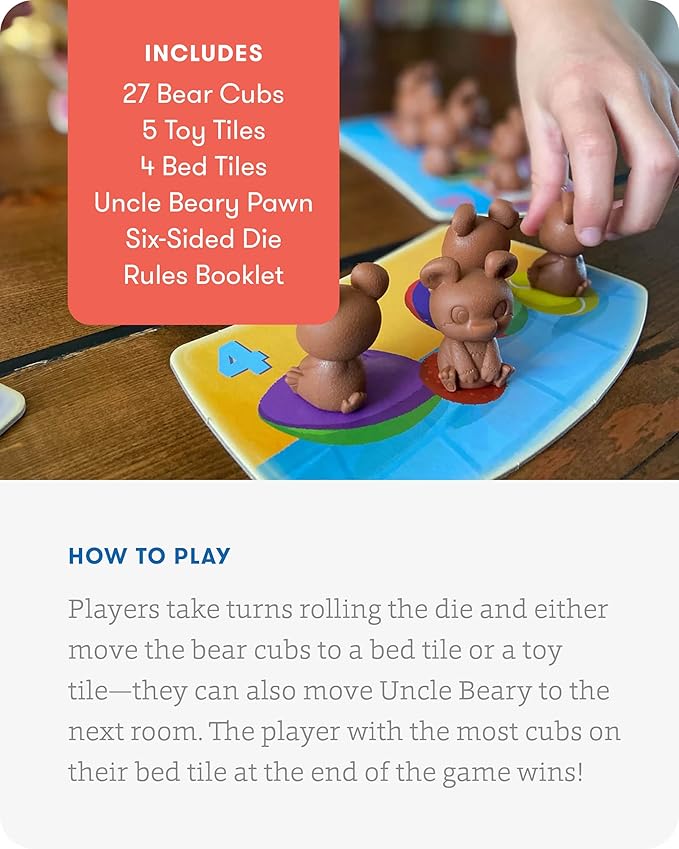 SimplyFun Uncle Beary’s Bedtime - an Engaging and Educational Toddler Game - Learn to Develop Counting Skills Focus and Self Control - 2 to 4 Players for Kids Ages 3 &amp Up