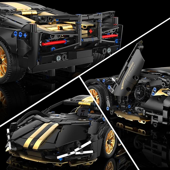 PIKARO Sports Car Building Set for Adults &amp Boys 1:14 MOC Black Race Car Model Kits Collectible Supercar Toys Birthday Gifts for Kids Teens Age 8-14 12-16 (1309 Pieces)