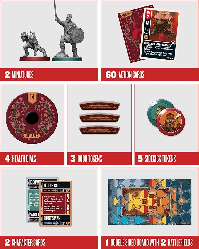 Restoration Games Unmatched Little Red Riding Hood vs Beowulf - Strategy Board Game for 2 Players - Heroes Expansion with Miniatures Unique Decks and Battlefield - 20 Min Playtime - Ages 9+