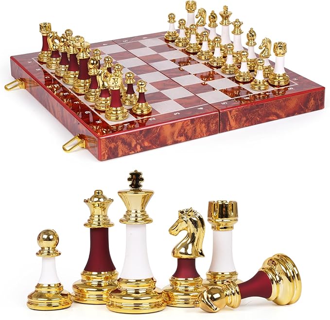 15 Inch Chess Set with Weighted Acrylic Chess Pieces – Tournament Size 3.5” King – Elegant Folding Chess Board for Adults and Kids Professional Family Chess Board Game Set for Home Office &amp Gift