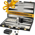 Backgammon Sets for Adults – 15-Inch Black PU Leather Board Game Set – Classic 2-Player Travel Backgammon Set with 32 Playing Pieces Dice and Cups