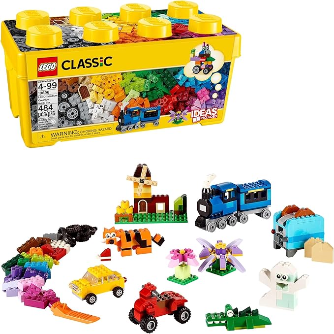 LEGO Classic Medium Creative Brick Box 10696 Building Toy Set - Featuring Storage Includes Train Car and a Tiger Figure and Playset for Kids Boys and Girls Ages 4-99
