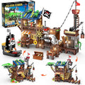 HOGOKIDS Pirate Ship House Building Set with LED Light - 3 Style Modes Pirate Wharf Supply Center Building Block Set 781PCS STEM Bricks Kit for Kids Girls Boys Ages 6-12+ Valentines Gifts