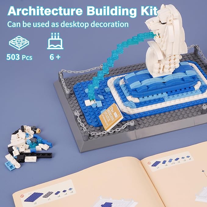 Oichy Merlion Building Blocks Set 503 PCS Creative Toy Building Sets World Famous Architecture Model Kits for Adults and Kids
