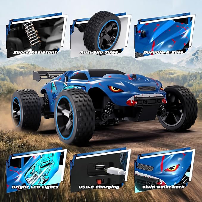 Tecnock RC Cars for Kids 1:18 Scale 2WD RC Car with USB-C Easy Charging 2.4GHz Remote Control Car with LED Lights &amp 50 Mins Playtime Toys Gifts for Boys &amp Girls Ages 8-12