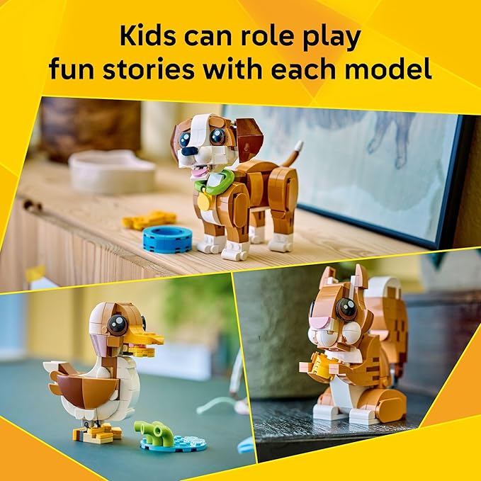 LEGO Creator 3 in 1 Cute Animals: Playful Puppy Dog Building Toy - Bedroom Decor for Girls &amp Boys Ages 8+ - Gift for Birthdays - Build a Dog Squirrel or Duck - 31382