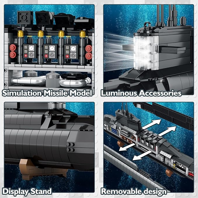 JMBricklayer Nuclear Submarine Building Sets for Adults Men Military Submarine Toys with Lights WW2 History Collectible Home Decor Battleship Construction Set Army Toy Gifts 1498PCS