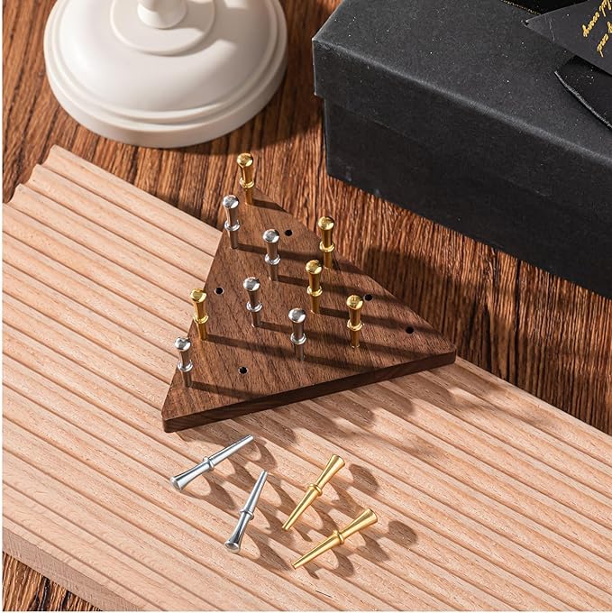 Estune 2 Set 4.3 Inch Walnut Wooden Triangle Peg Game Portable Board with Storage Bag Classical Peg Triangular Game for Adults Family Friends Home Winter Holiday Christmas Party