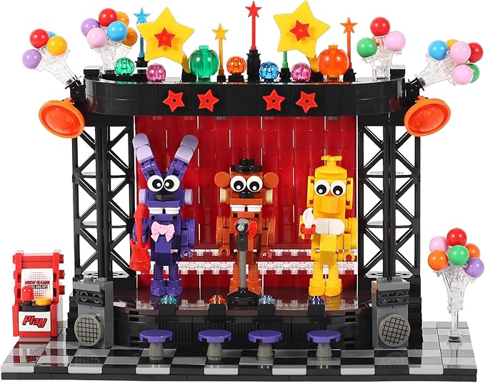Five Nights Stage Toy Building Sets -Compatible with Lego Monster Scene Bear Rabbit &amp Chicken Performing on Stage Horror Game-Inspired Spooky Toy for Fans and Collectors