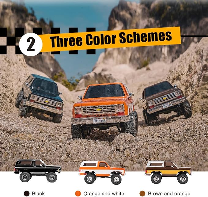 FMS FCX24 1/24 RC Crawler Chevy K5 Blazer Officially Licensed Mini RC Car Pick Up Truck and SUV 2 in 1 4WD 8km/h 2 Speeds SwitchOff-Road 4x4 RC Model with LED Lights for Adults and Beginner(Brown)