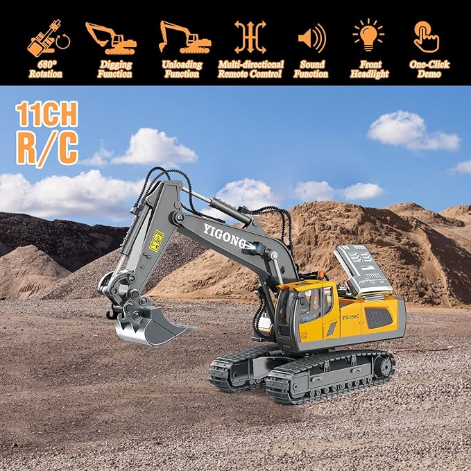 Remote Control Excavator - 1:20 RC Excavator Toys for Boys 14 Channel with Sound/Light RC Digger Construction Toys Gifts for Kids Age 5 6-10 Years Old