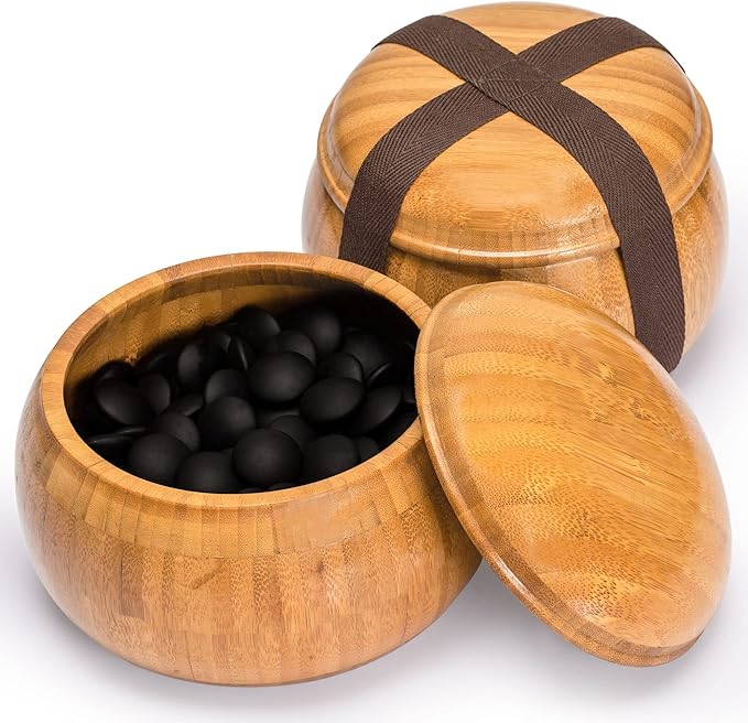 Yellow Mountain Imports Bamboo 0.8-Inch Etched Reversible 19x19 / 13x13 Go Game Set Board with 9.2mm Double Convex Yunzi Stones and Bamboo Wood Bowls Set - Classic Strategy Board Game (Baduk/Weiqi)