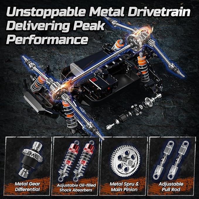 DEERC H16R Brushless Fast RC Cars1:16 52KM/H High Speed Remote Control Car4X4 All Terrains RC Monster TruckWaterproof Off-Road Hobby Electric Vehicle Car Gift for Adults Boys2 Li-ion Batteries