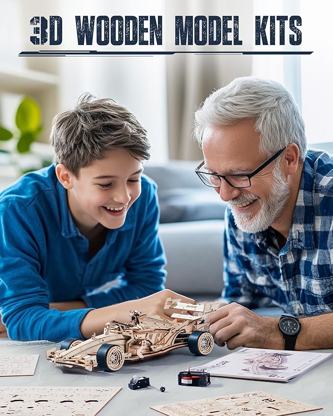 ROKR 3D Wooden Puzzle 1:18 Scale Formula Racing Cars for Adults 5 Hour Build Wind up Toys Model Car Kits for Adults to Build Ideal Gift for Boys and Men