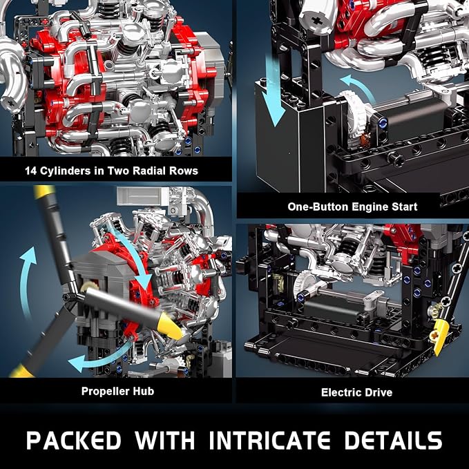 Mould King Aircraft Engine Building Blocks Set - Mini Radial Aviation Engine Model Kit with Motor 7-Cylinder Engine Engineering Building Kits DIY STEM Construction Toys for Adults (1147 PCS)