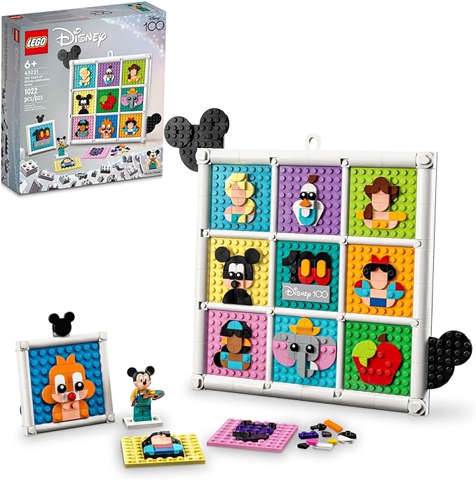 LEGO Disney Classic 100 Years of Disney Animation Icons 43221 Buildable Disney Toy with Mickey Mouse Minifigure Classic Disney Wall Art Fun Toys for Kids Ages 6+