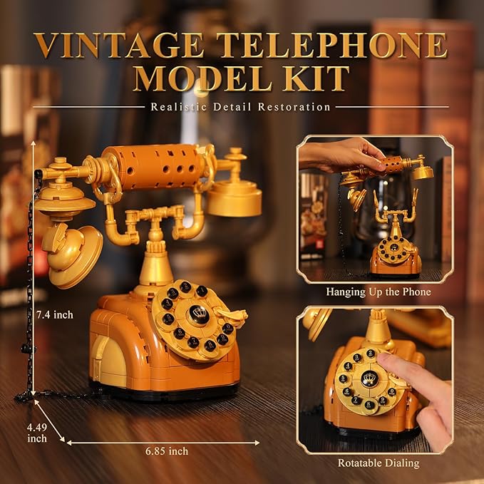JMBricklayer Camera Telephone Record Player Building Block Sets for Adults Retro 3 in 1 Set Building Toy 20039 Vintage Display Model Kit for Office Room Decor Collectible Gift for Adult Men Kids 14+