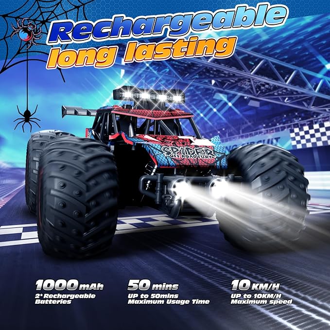 Tecnock RC Truck Remote Control Car for Kids Ages 6-8 8-12 1/20 Scale Off Road 2WD RC Cars with LED Lights and 50 Min Run Time 2.4GHz All Terrain Toys Vehicle Gifts for Boys Girls