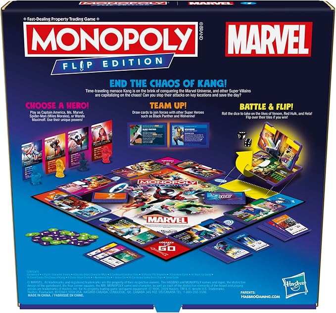 Monopoly Flip Edition: Marvel Board Game | Ages 8 and Up | 2 to 4 Players | Family Board Games for Kids Teens and Adults