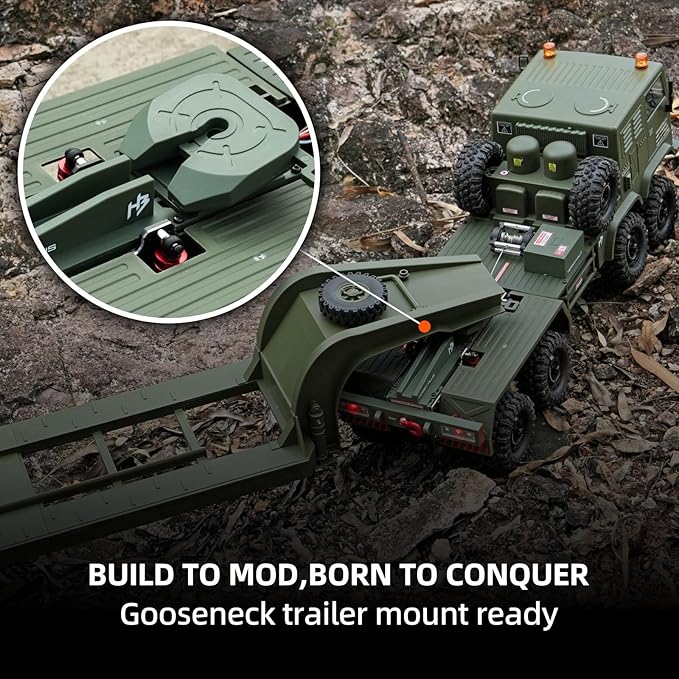 1/18 CR18P Terranaut 8x8 RC Crawler 8WD Rock Truck with Active-AWS All-Wheel Steering 2-Speed Transmission Remote Winch &amp Portal Axles Metal Gears Off-Road RC Car for Adults Collectors (Gray)