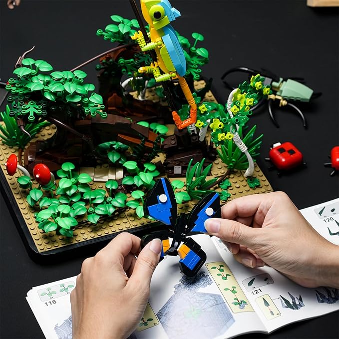 ENJBRICK Flowers Botanical Butterfly Garden Building Set for AdutlsAnimals Insect Tank Building Toy Set for Boys and Girls 12 Years Up 1284 PCS
