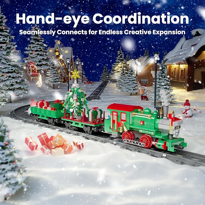 Mould King Christmas Train Building Set Locomotive Model Blocks Kit with Christmas Tree RC Toy Train Sets for Boys Kids and Adults 12039 App and Remote Control Steam Train with Motor (922 Pieces)
