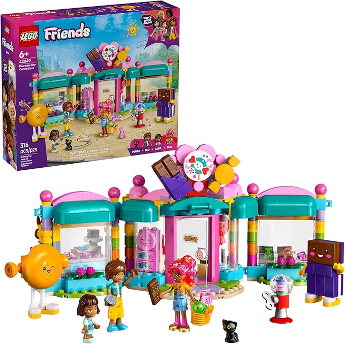 LEGO Friends Heartlake City Candy Store Building Toy - Pretend Playset for Kids Girls &amp Boys Ages 6+ - Gift for Birthdays - W/ 2 Minidolls a Micro-Doll and a Cat Figure - 42649