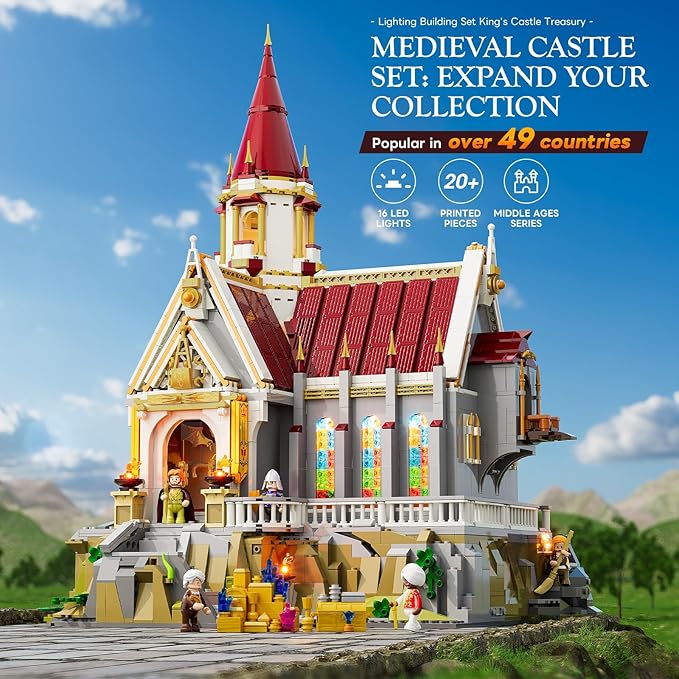 Medieval King's Castle Treasury Building Bricks Set - Middle Ages City Town Modular Collection Display Kit with Minifigures 3209 Pcs for Adults &amp Teens
